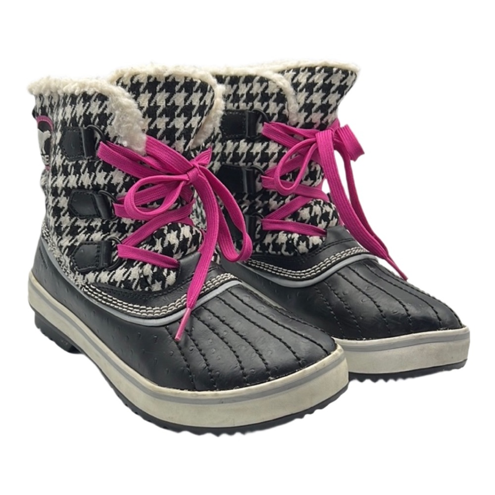 Sorel Sz 7 1/2 Tivoli Glitter Black White Winter Boots Houndstooth Pattern